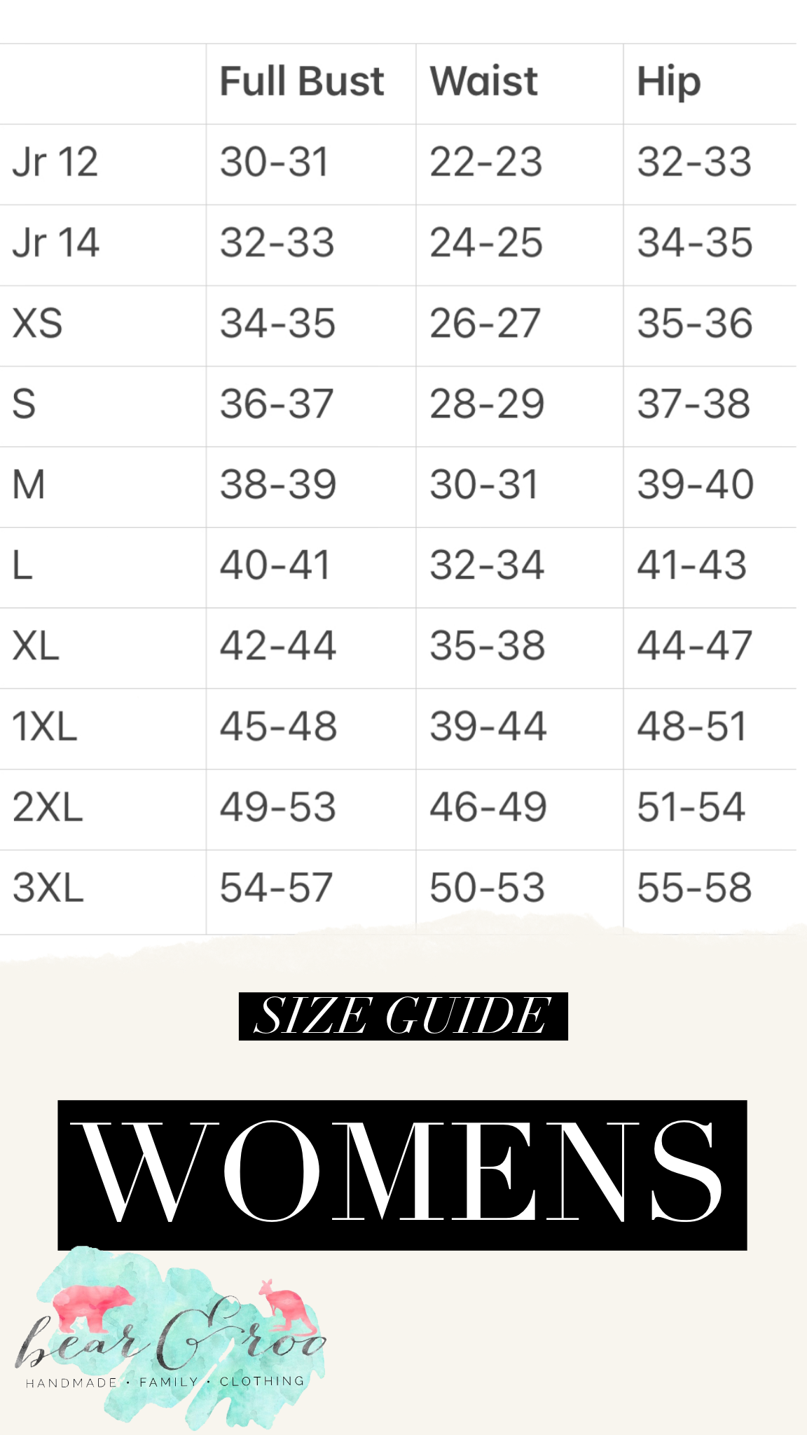 legging size inclusive size chart xs small medium large xlarge 2xl 3xl