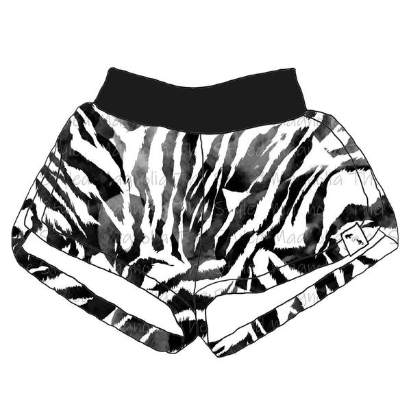 Monochrome Zebra STRETCH WOVEN - Lil Girl Mile Shorts