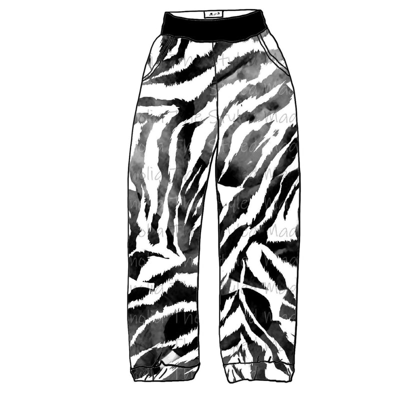 Monochrome Zebra STRETCH WOVEN - Lil Lakeshore Joggers / Shorts